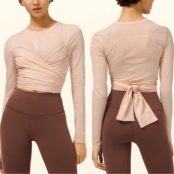 lululemon athletica Tops - Lululemon shirt - lt. pink “Gather and Grow” long sleeve wrap style yoga active